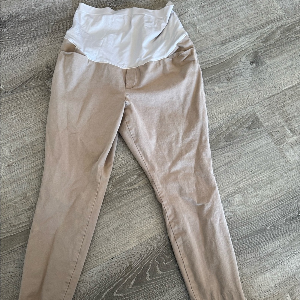 Khaki pixie Beige Maternity Pants with full Waist Panel